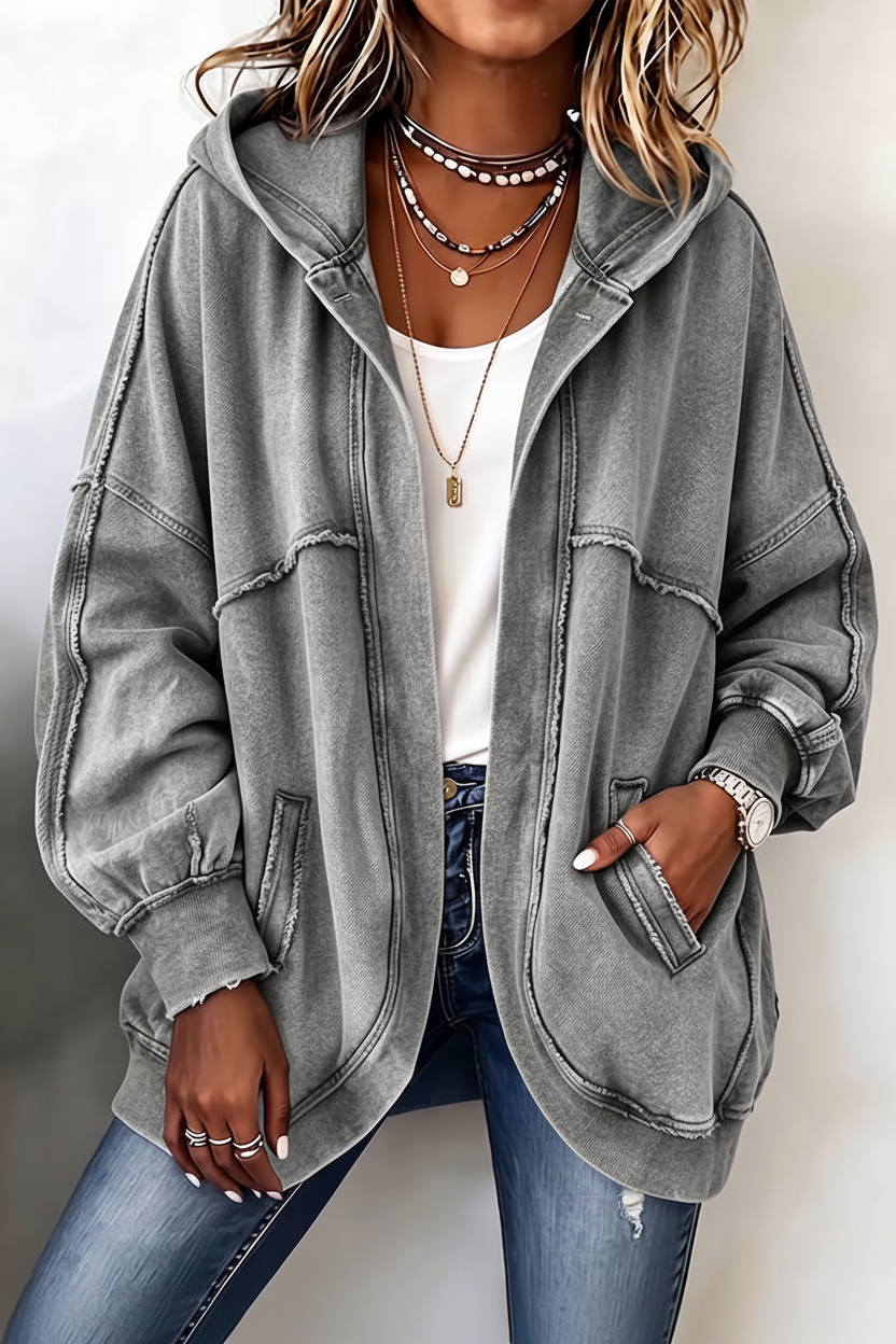 Cozy Vintage-Washed Hooded Sweatshirt Jacket