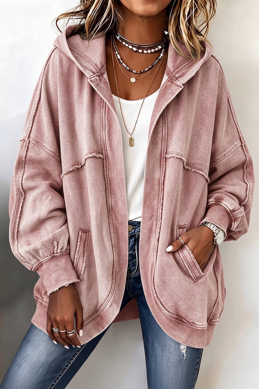 Cozy Vintage-Washed Hooded Sweatshirt Jacket