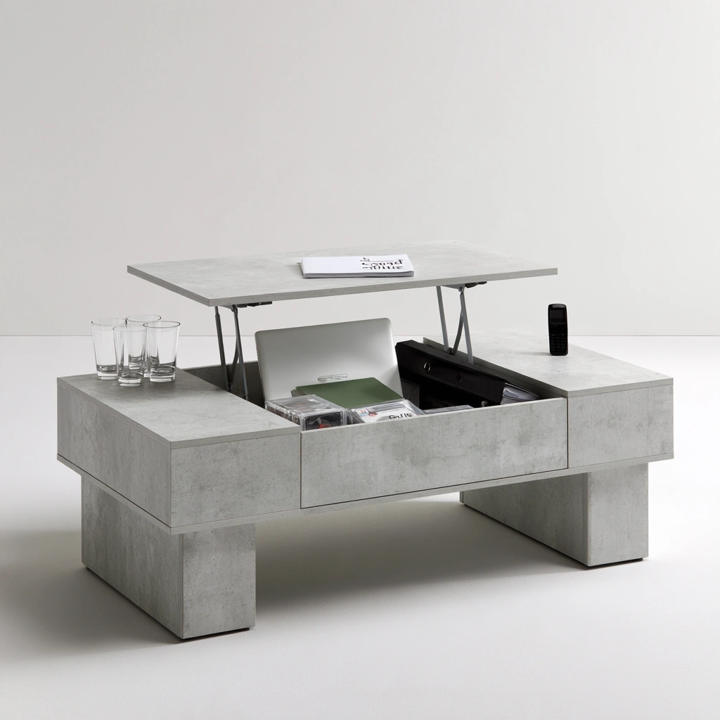 Moderner Couchtisch, mit klarer Formgebung, mit anhebbarer Platte, Farbe: grau-firshopco