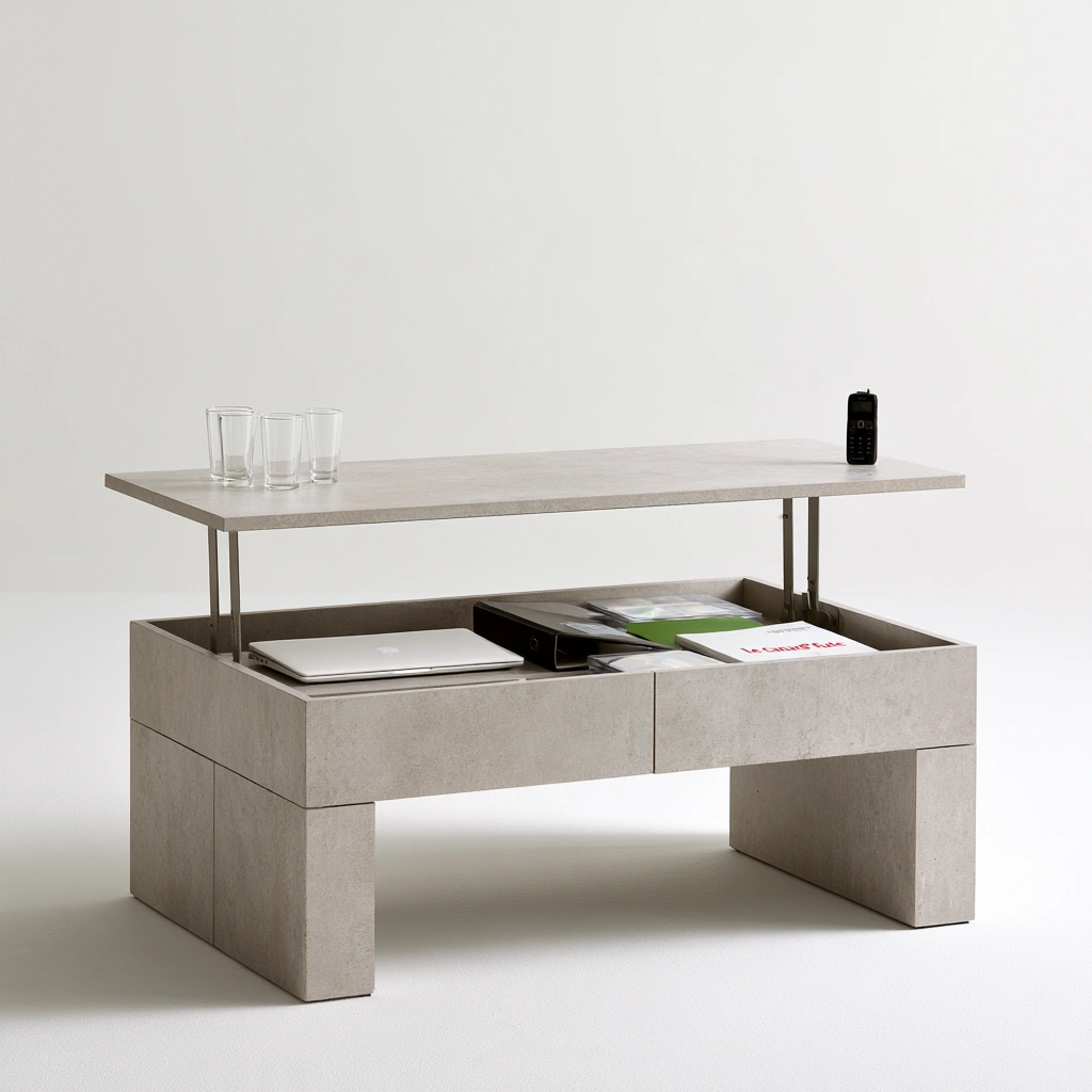 Moderner Couchtisch, mit klarer Formgebung, mit anhebbarer Platte, Farbe: grau-firshopco