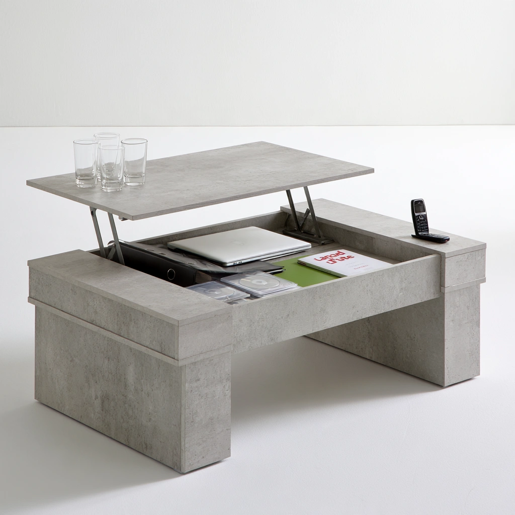 Moderner Couchtisch, mit klarer Formgebung, mit anhebbarer Platte, Farbe: grau-firshopco