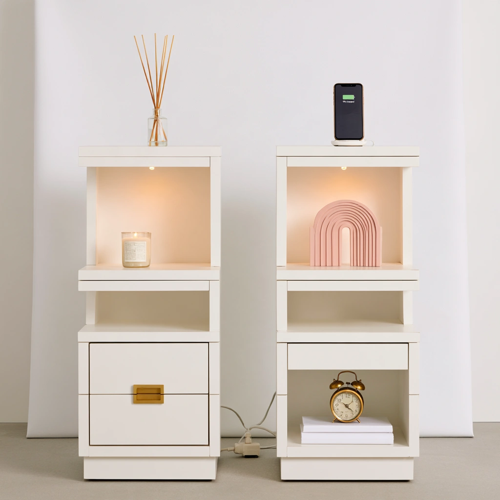 Set aus zwei Nachttischen, mit klarer Formgebung, Farbe: weiß-firshopco