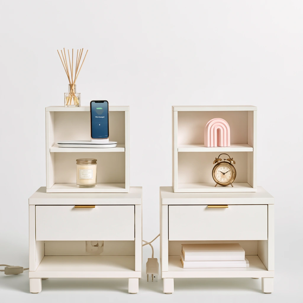 Set aus zwei Nachttischen, mit klarer Formgebung, Farbe: weiß-firshopco
