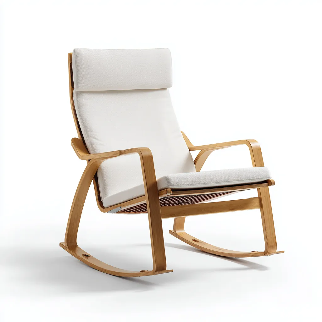 Sillón mecedora para sala de estar 68×95×100 cm - blanco roto/madera - con diseño curvo-Dodialiving