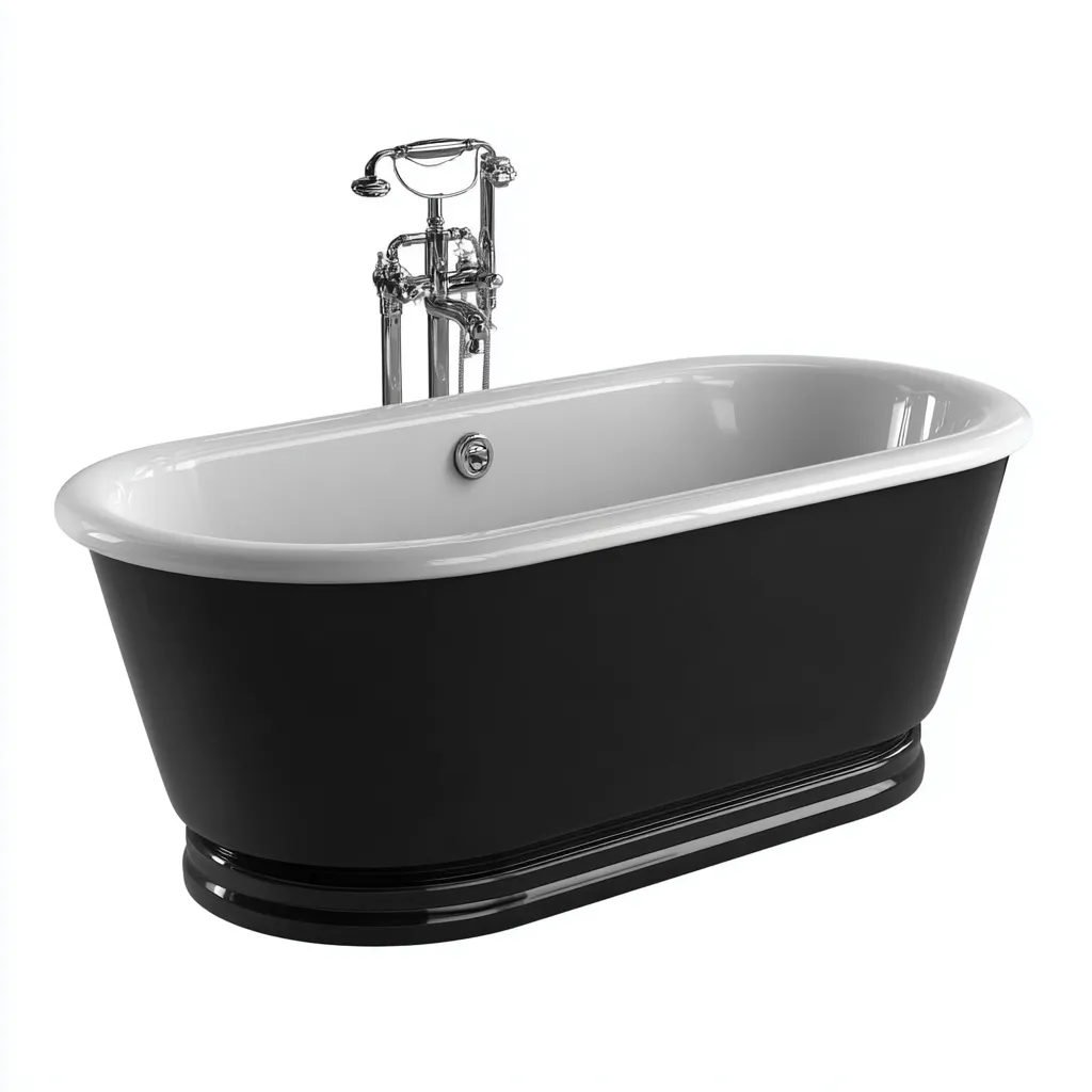 Bañera exenta 165×78×70 cm - negro y blanco - diseño ovalado con base cerrada-Dodialiving