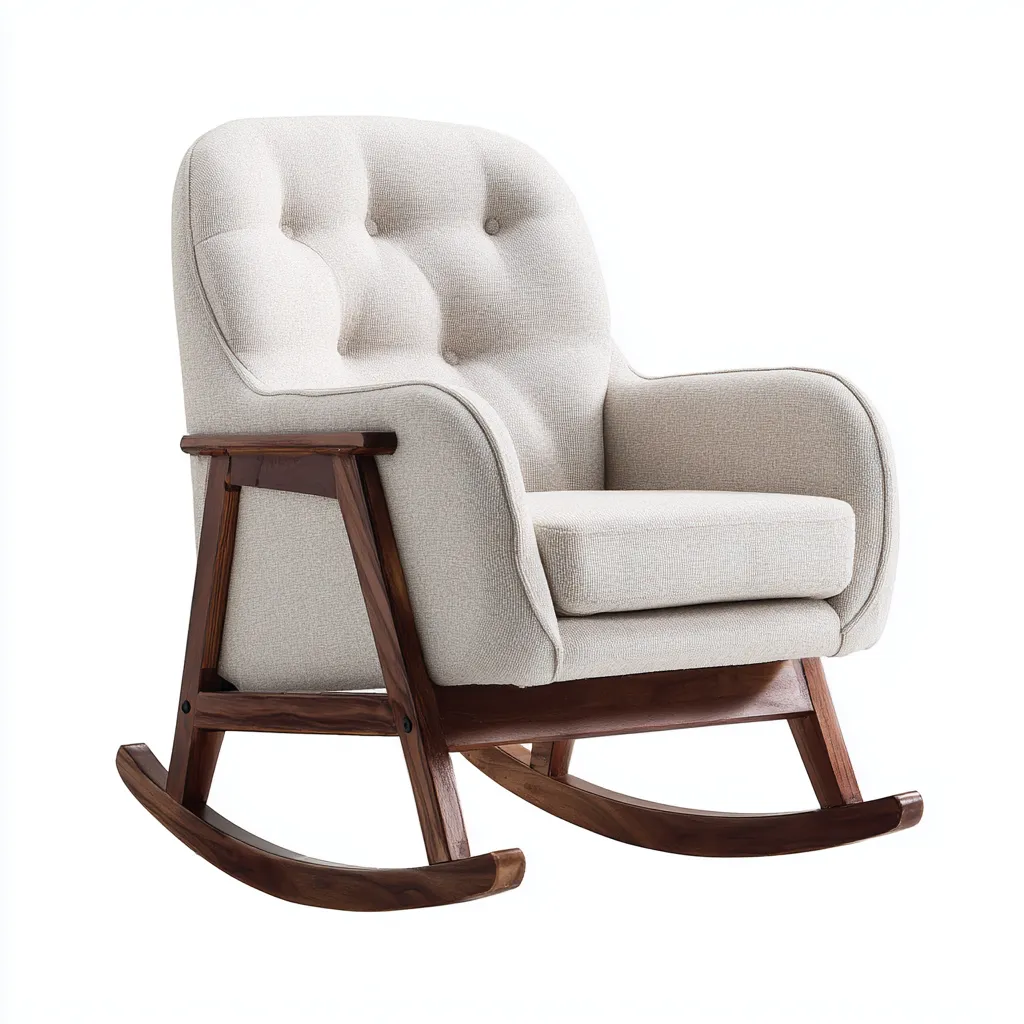 Sillón balancín para sala de estar 82×94×101 cm - beige y marrón oscuro - respaldo capitoné clásico-Dodialiving