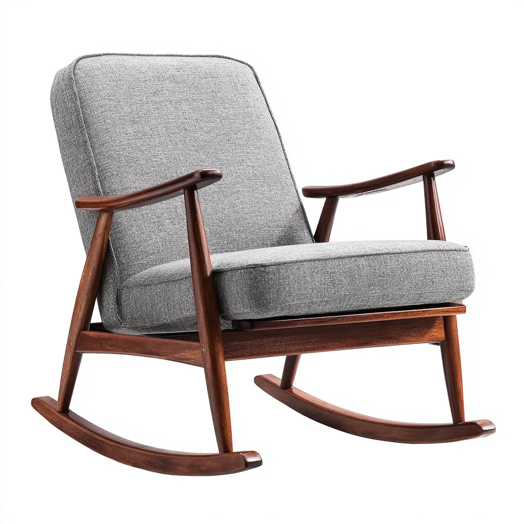 Sillón mecedora de tela 74×90×96 cm - gris/marrón - estructura de madera para sala de estar-Dodialiving