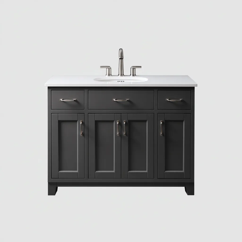 Lavabo de baño con mueble 102×52×86 cm - gris oscuro/blanco - formato amplio con superficie integrada-Dodialiving