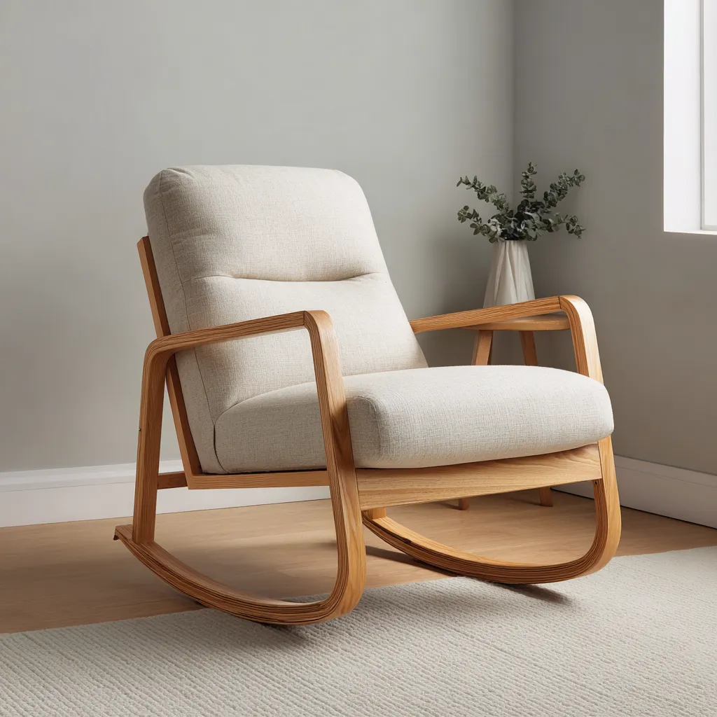 Sillón balancín para sala de estar 78×92×98 cm - beige y roble claro - diseño curvo contemporáneo-Dodialiving