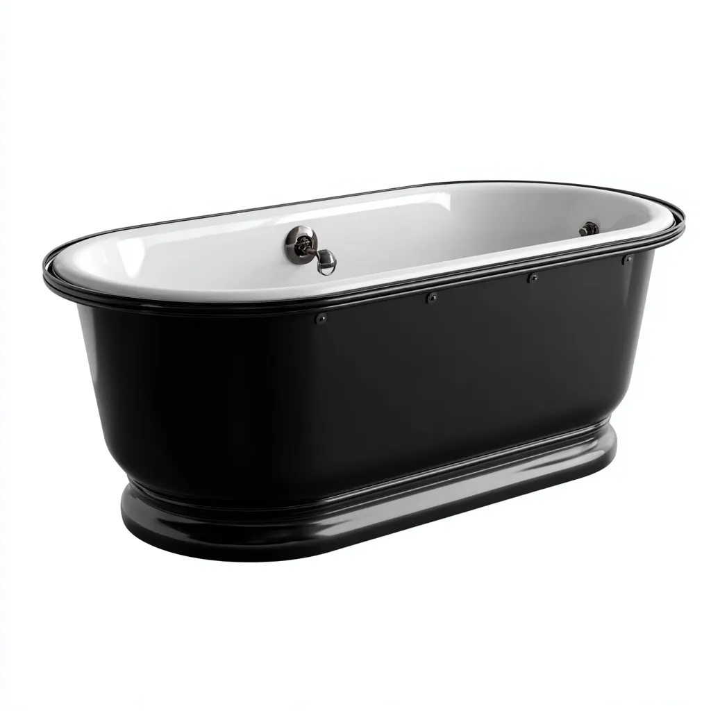Baño Bañera exenta de hierro fundido 170x75x58 cm - negro y blanco - base integrada de estilo clásico-Dodialiving
