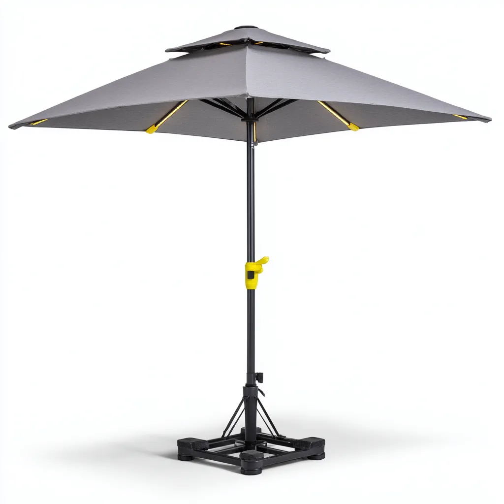 Sombrilla grande para exteriores 300×300×248 cm - gris negro y amarillo - sistema central regulable-Dodialiving