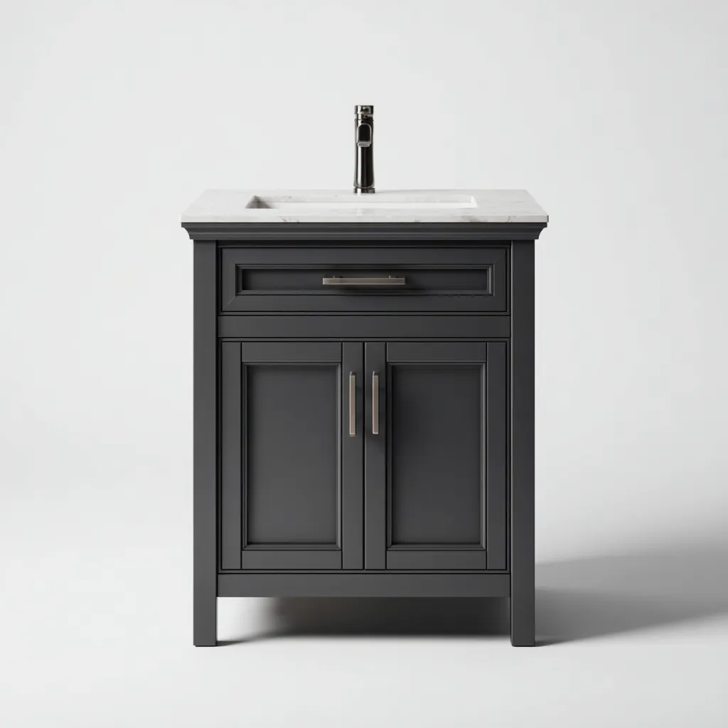 Lavabo de baño con mueble 61×47×86 cm - gris oscuro/blanco - diseño clásico con almacenaje cerrado-Dodialiving