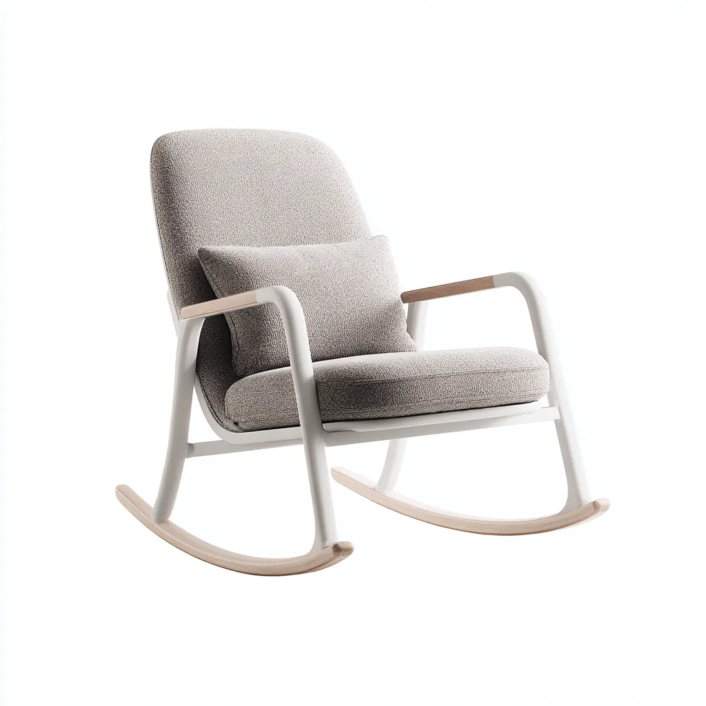 Sillón mecedora tapizada 72x92x98 cm - beige y blanco - diseño nórdico para sala de estar-Dodialiving