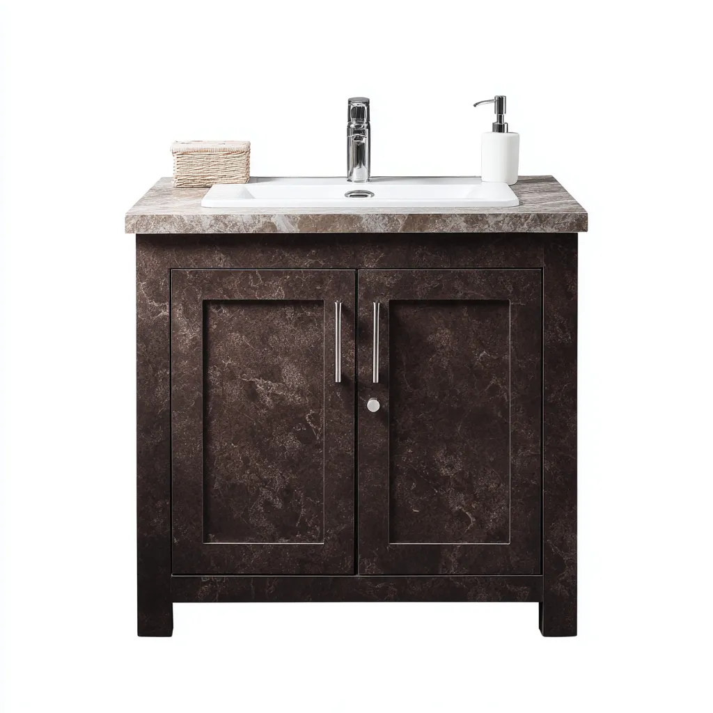 Mueble de baño con lavabo 80×48×86 cm - marrón oscuro y blanco - acabado efecto piedra-Dodialiving