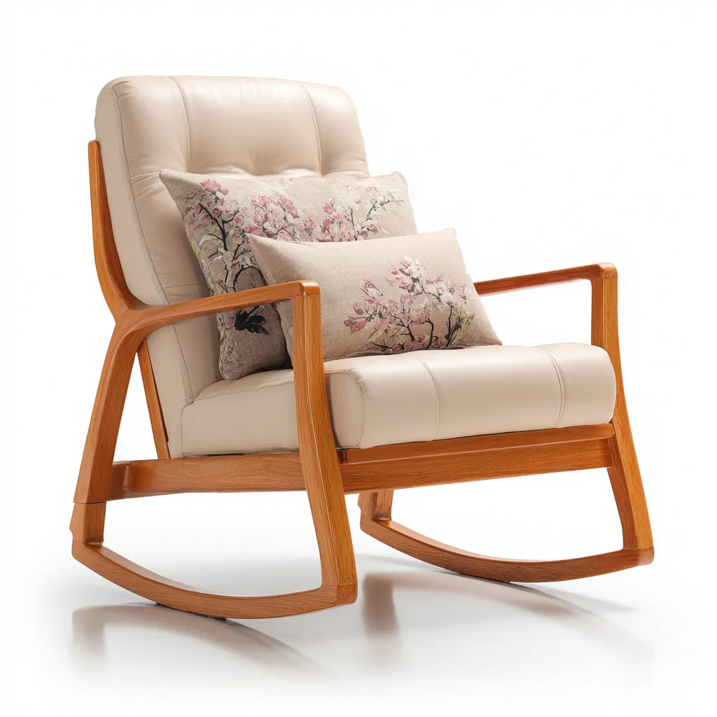 Sillón mecedora tapizado 76×88×96 cm - beige/marrón - estructura de madera para sala de estar-Dodialiving