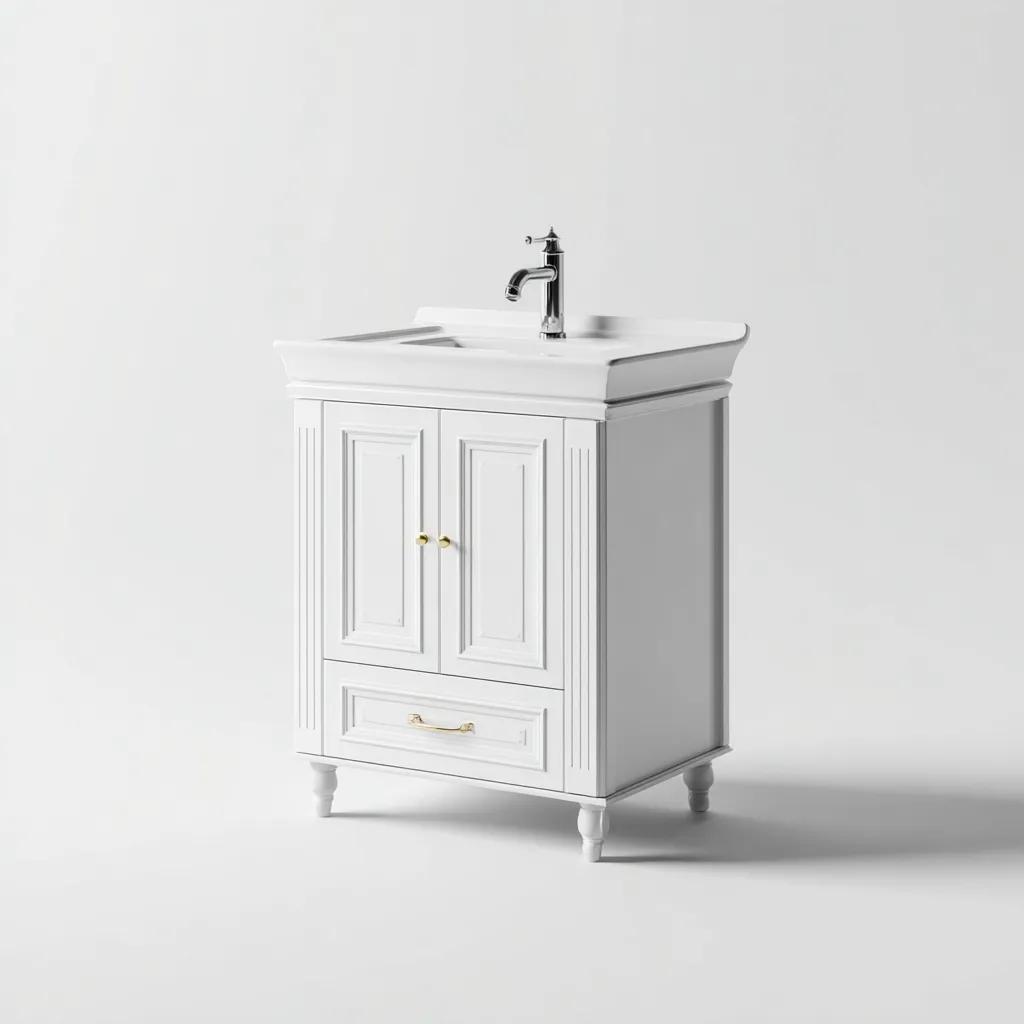 Baño Lavabo con mueble de madera 60x44x86 cm - blanco - estilo tradicional compacto-Dodialiving