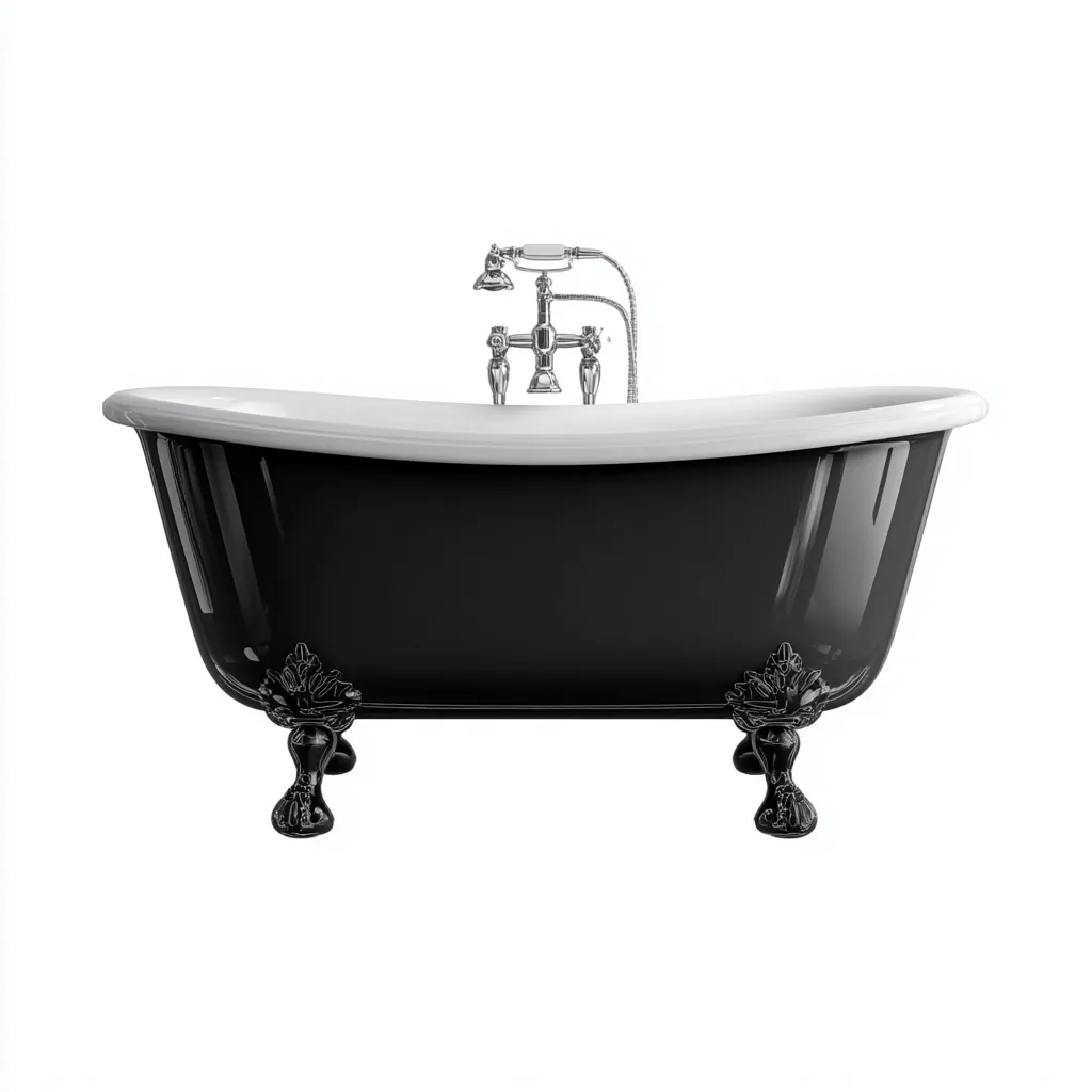 Bañera exenta 170×75×72 cm - negro/blanco - estilo clásico con base elevada para baño-Dodialiving