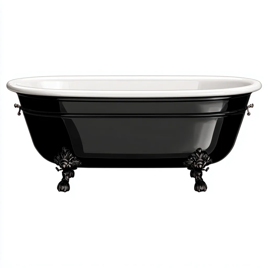 Bañera exenta clásica 175×78×70 cm - negro/blanco - diseño ovalado con soportes decorativos para baño-Dodialiving
