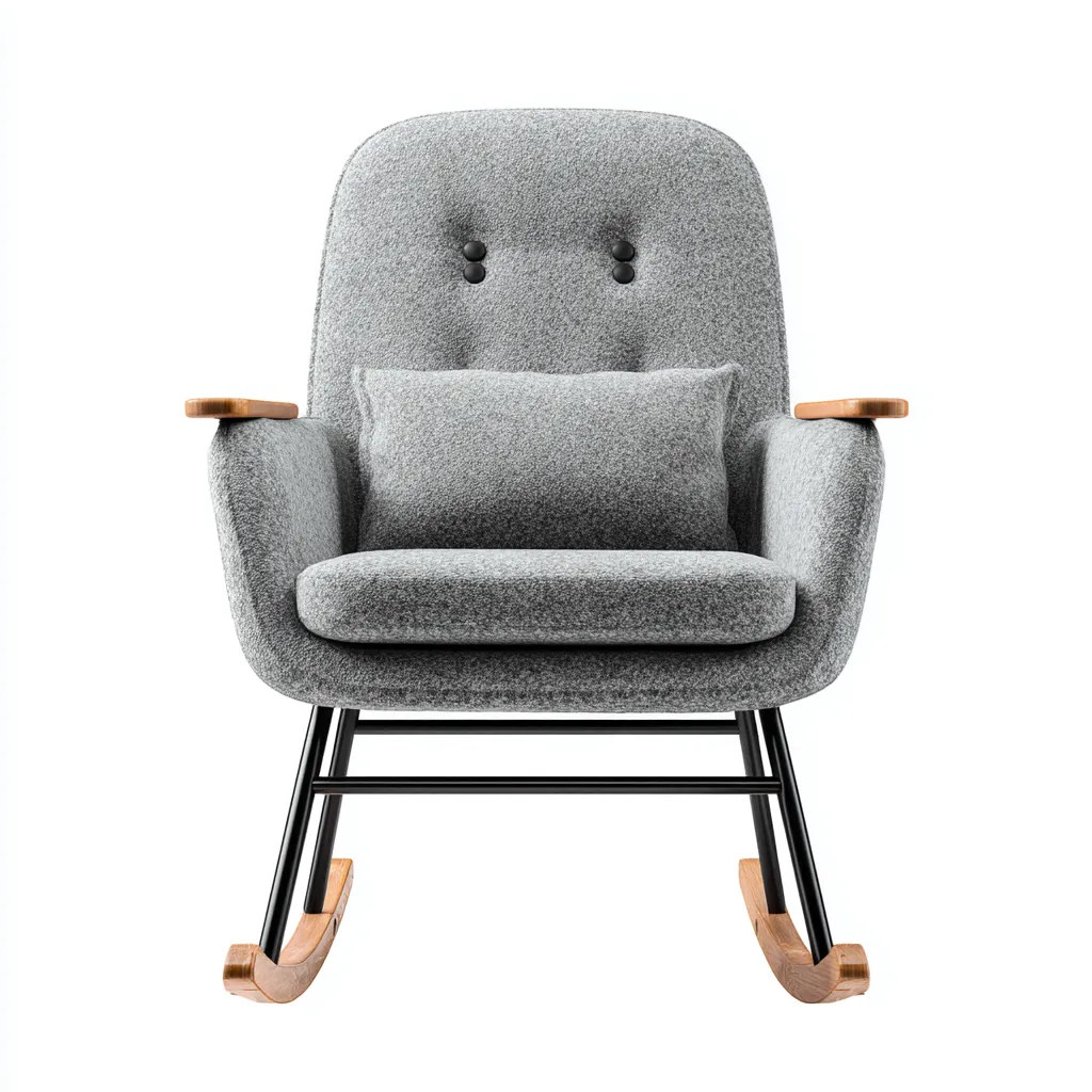 Sillón mecedora de tela 72×86×98 cm - gris/negro - estructura metálica y base curva para sala de estar-Dodialiving