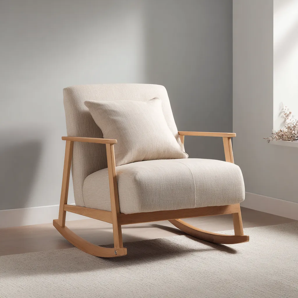 Sillón mecedora de tela y madera 78×91×94 cm - beige/marrón - asiento amplio para sala de estar-Dodialiving