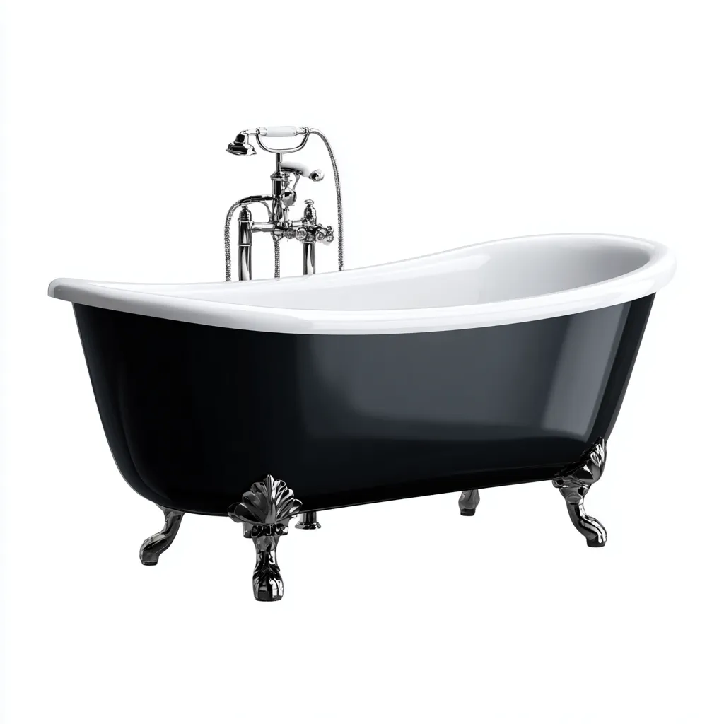 Bañera exenta 170×75×72 cm - negro y blanco - estilo clásico con base elevada-Dodialiving