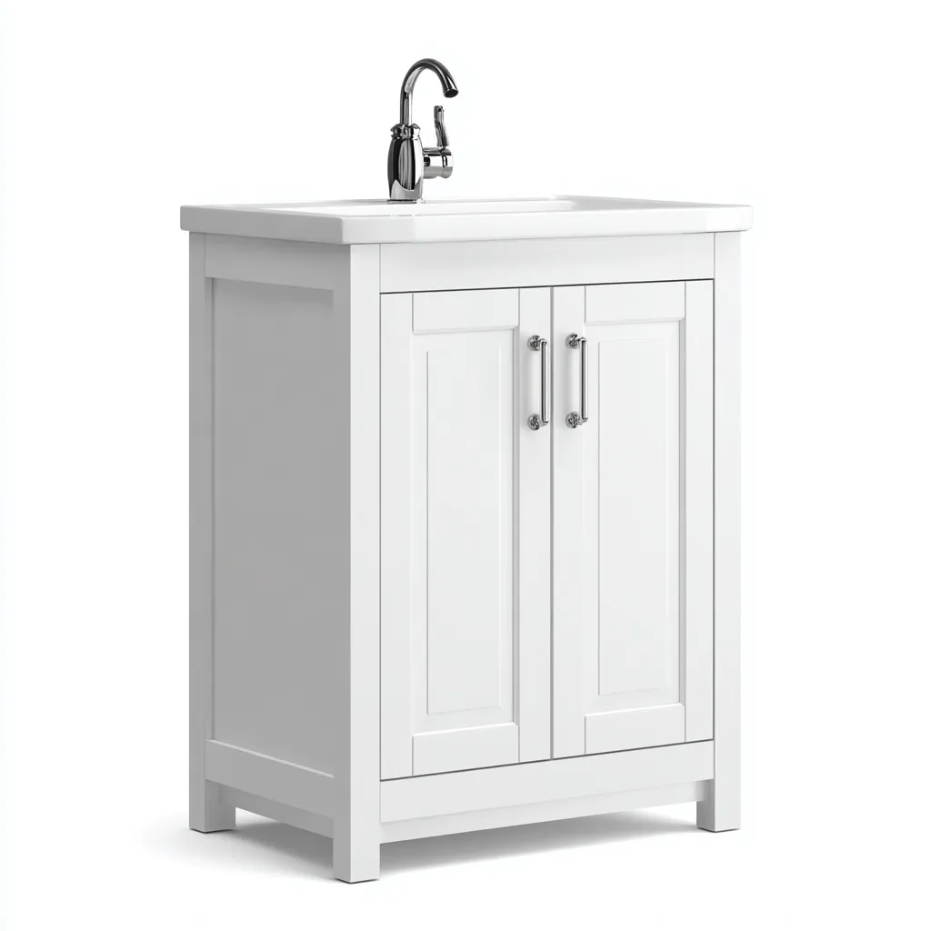 Lavabo de baño con mueble 60×45×86 cm - blanco - diseño clásico compacto con almacenaje cerrado-Dodialiving