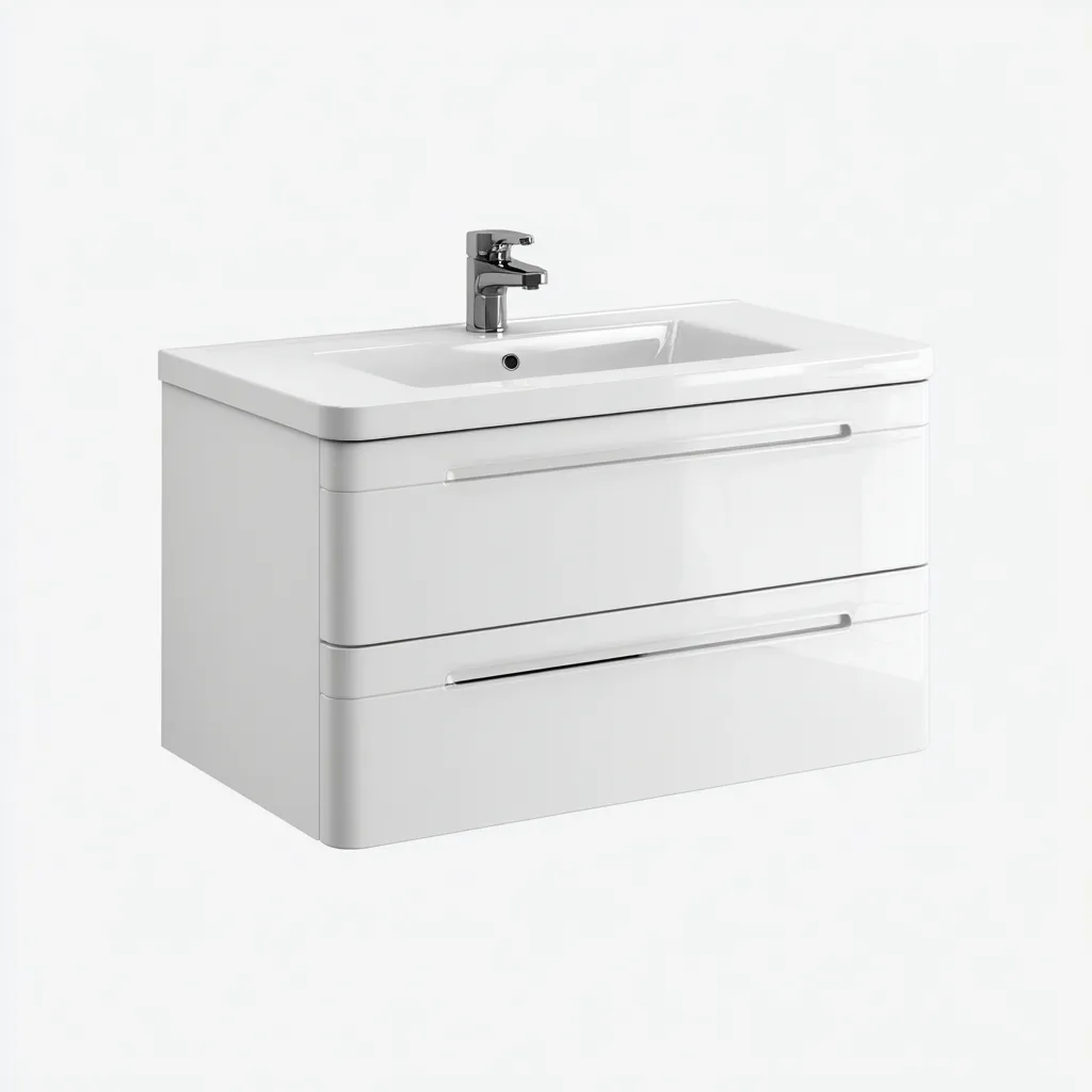 Lavabo de baño 80×48×60 cm - blanco - mueble suspendido amplio con lavabo integrado y diseño curvo-Zaviarastudio
