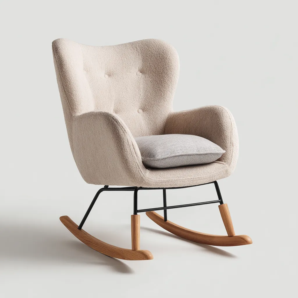 Mecedora tapizada de tela 76×89×100 cm - beige/marrón/negro - diseño envolvente para sala de estar-Zaviarastudio