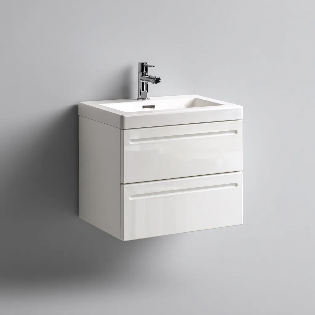 Baño Lavabo suspendido con mueble 90x46x50 cm - blanco - diseño flotante de acabado brillante-Zaviarastudio