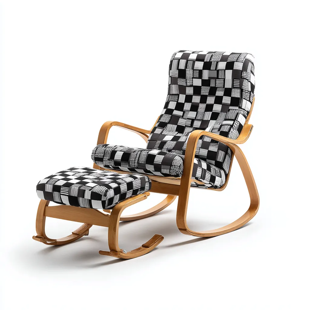 Mecedora para sala de estar 138×92×95 cm - negro/blanco - tejido con reposapiés y estructura curvada-Zaviarastudio