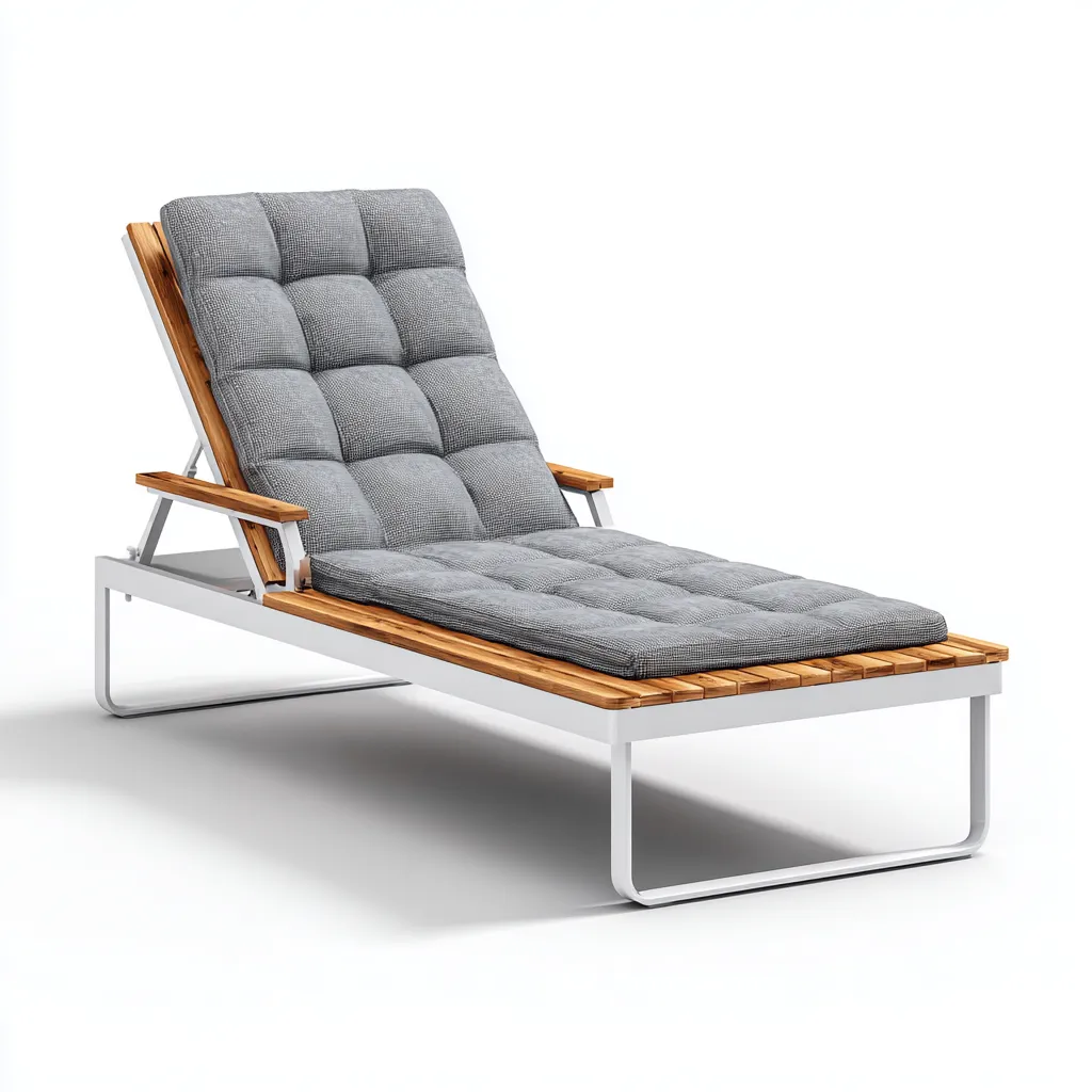 Tumbona de playa 200×70×98 cm - gris blanco y madera - acolchado capitoné reclinable-Zaviarastudio