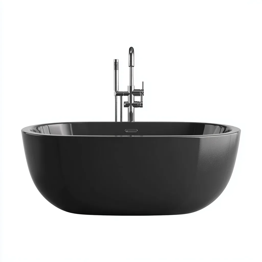 Bañera exenta 175×82×60 cm - negro - forma ovalada profunda de acabado brillante-Zaviarastudio