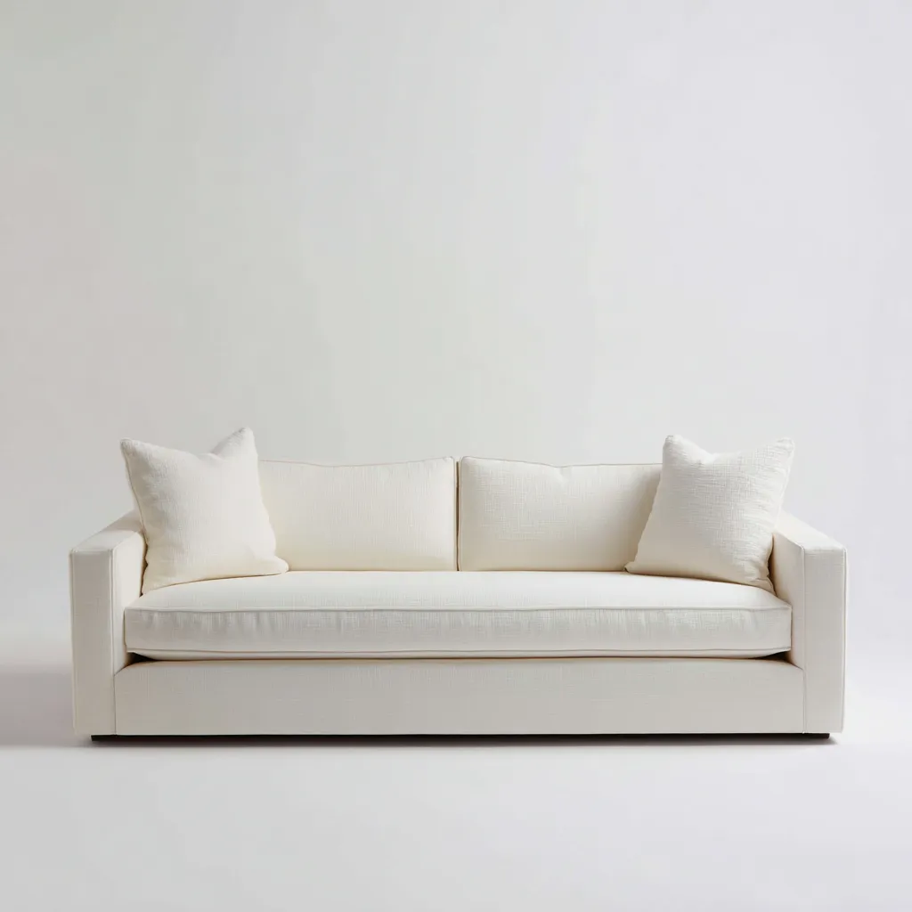Sala de estar Sofá tapizado 220x92x82 cm - blanco roto - diseño bajo de líneas rectas-Zaviarastudio