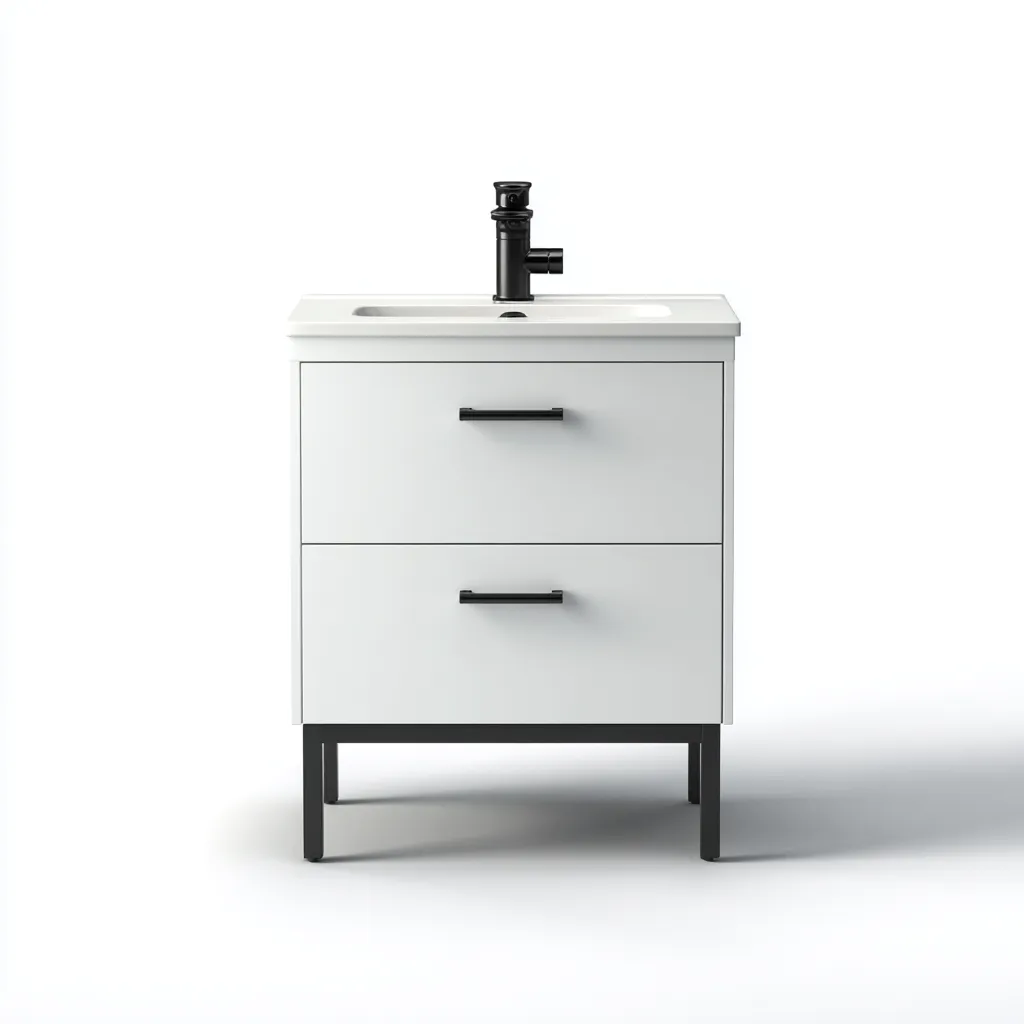 Lavabo de baño con mueble 60×45×85 cm - blanco/negro - estructura elevada y almacenaje integrado para baño-Zaviarastudio