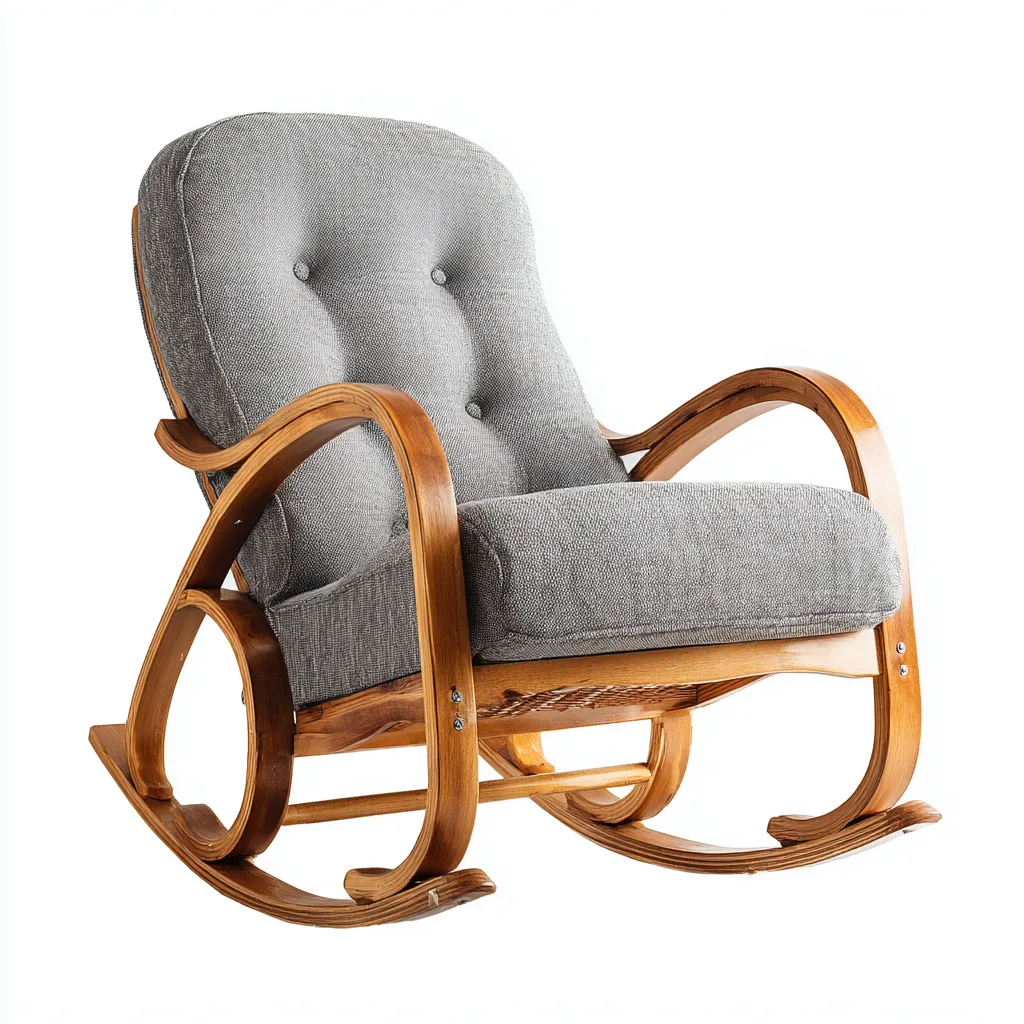 Mecedora para sala de estar 72×92×98 cm - gris/marrón - tejido y madera curvada con balanceo relajante-Zaviarastudio