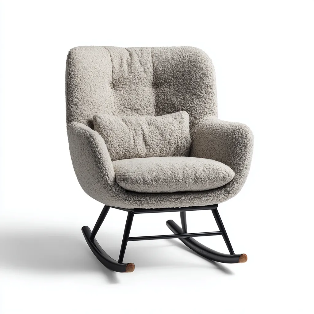 Mecedora tapizada de tela 75×88×98 cm - gris claro/negro - respaldo envolvente y base curva para sala de estar-Zaviarastudio