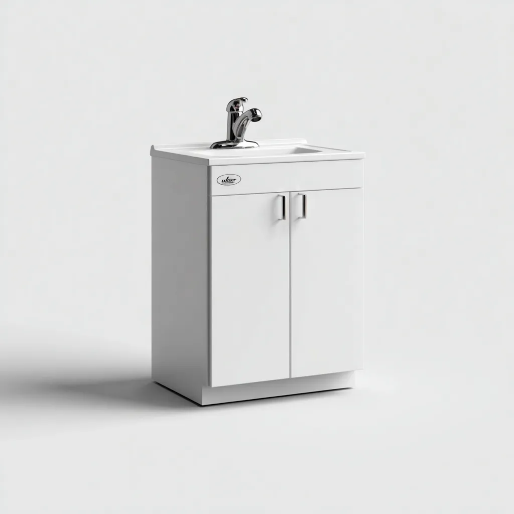 Lavabo de baño con mueble 58×43×80 cm - blanco/plata - diseño recto con almacenaje integrado para baño-Zaviarastudio