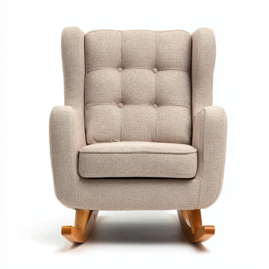 Mecedora tapizada para sala de estar 82×92×106 cm - beige y marrón - respaldo alto capitoné-Zaviarastudio