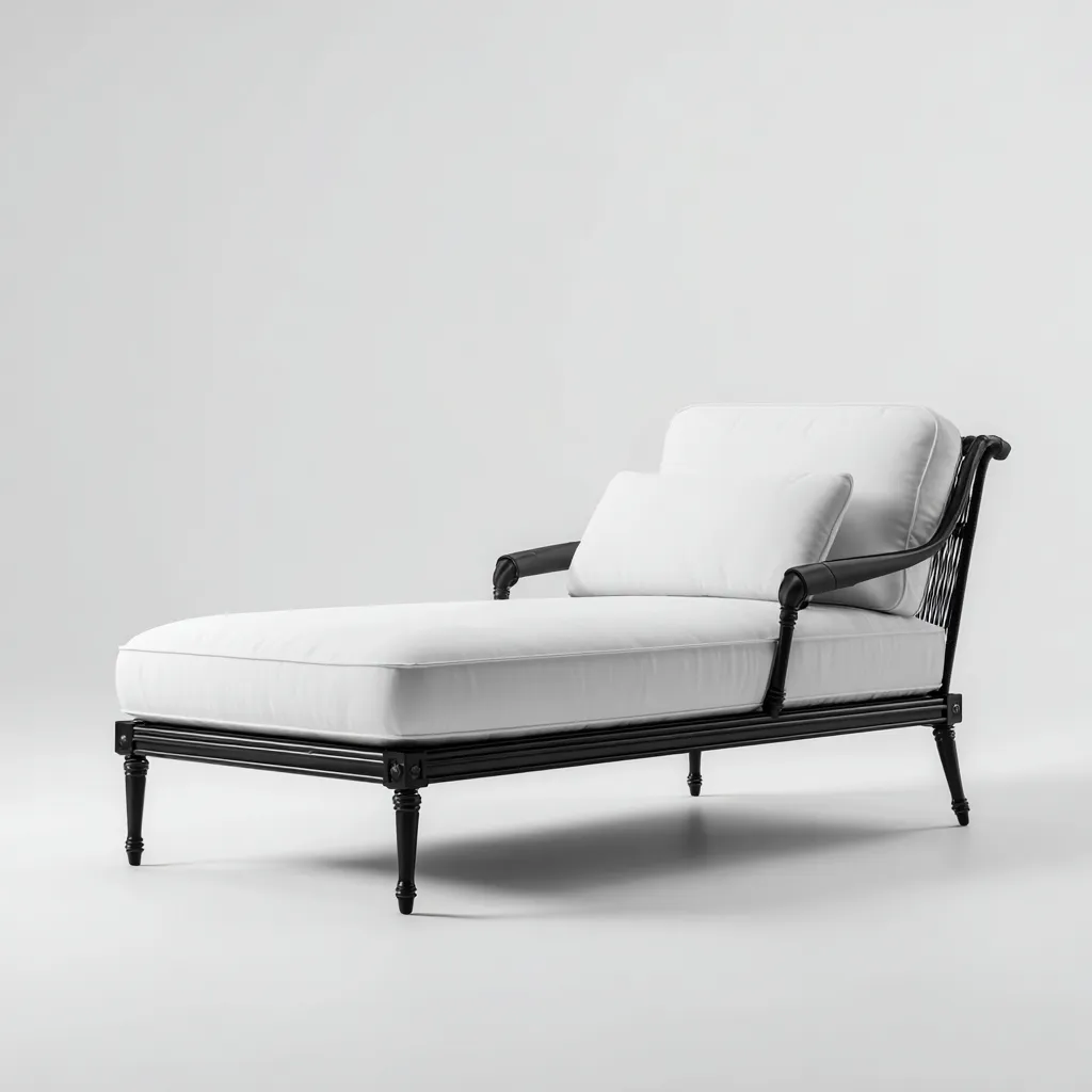 Tumbona de playa acolchada 190×82×86 cm - blanco/negro - estructura elevada con reposabrazos para exterior-Zaviarastudio