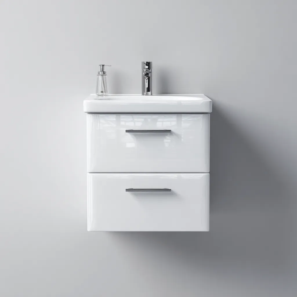 Lavabo de baño 60×46×58 cm - blanco - mueble suspendido con acabado brillante y almacenamiento-Zaviarastudio