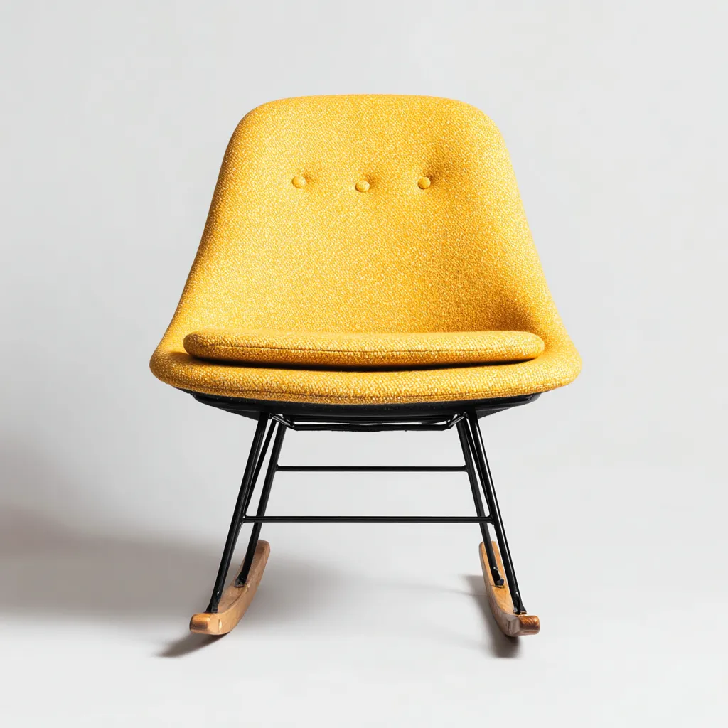 Sala de estar Mecedora tapizada 70x90x92 cm - amarillo y negro - asiento envolvente con patines de madera-Zaviarastudio