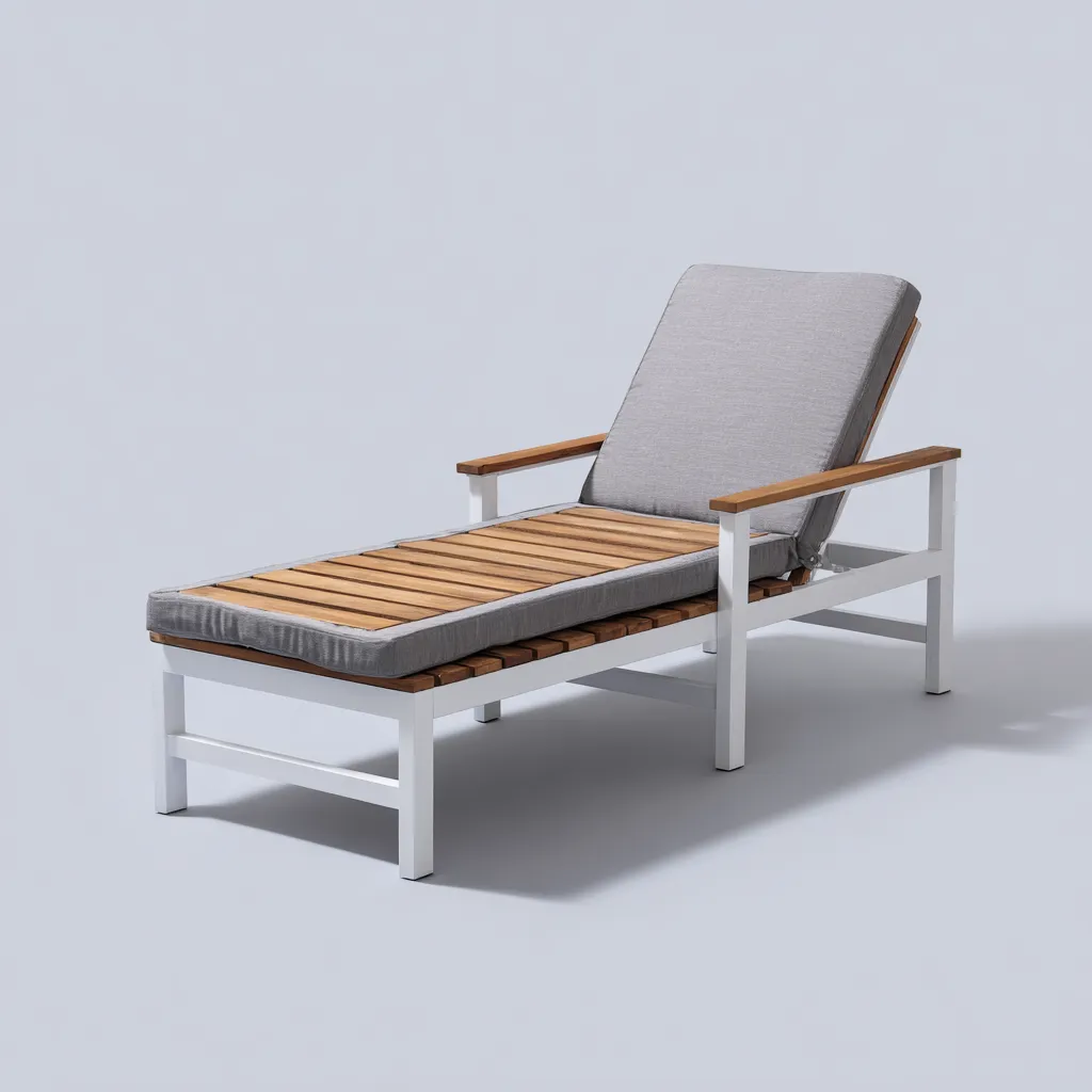 Tumbona de playa 195×68×96 cm - gris blanco y madera - respaldo reclinable-Zaviarastudio