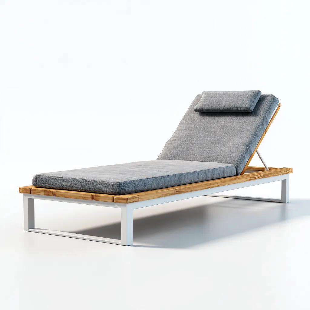 Tumbona de playa acolchada 198×72×82 cm - gris/blanco - respaldo reclinable y estructura combinada para exterior-Zaviarastudio