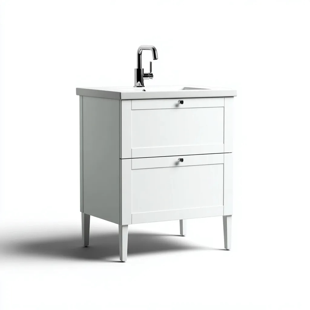 Lavabo de baño con mueble 62×46×86 cm - blanco/plata - formato compacto con base elevada para baño-Zaviarastudio