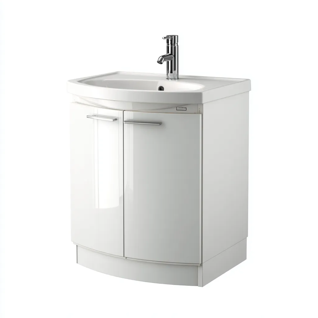 Lavabo cerámico y MDF 60x46x84 cm - blanco - mueble compacto curvo para baño-Racorpahome
