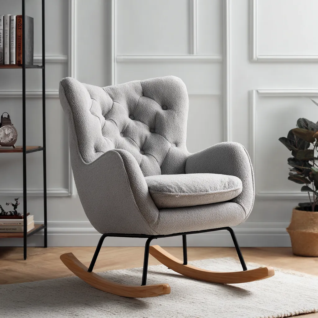 Mecedora 82×88×105 cm - gris claro - sillón de tela con respaldo acolchado para sala de estar-Racorpahome