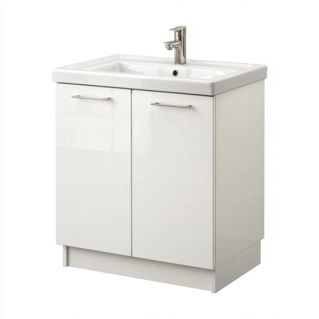 Lavabo cerámico y MDF 75x46x84 cm - blanco - mueble recto brillante para baño-Racorpahome