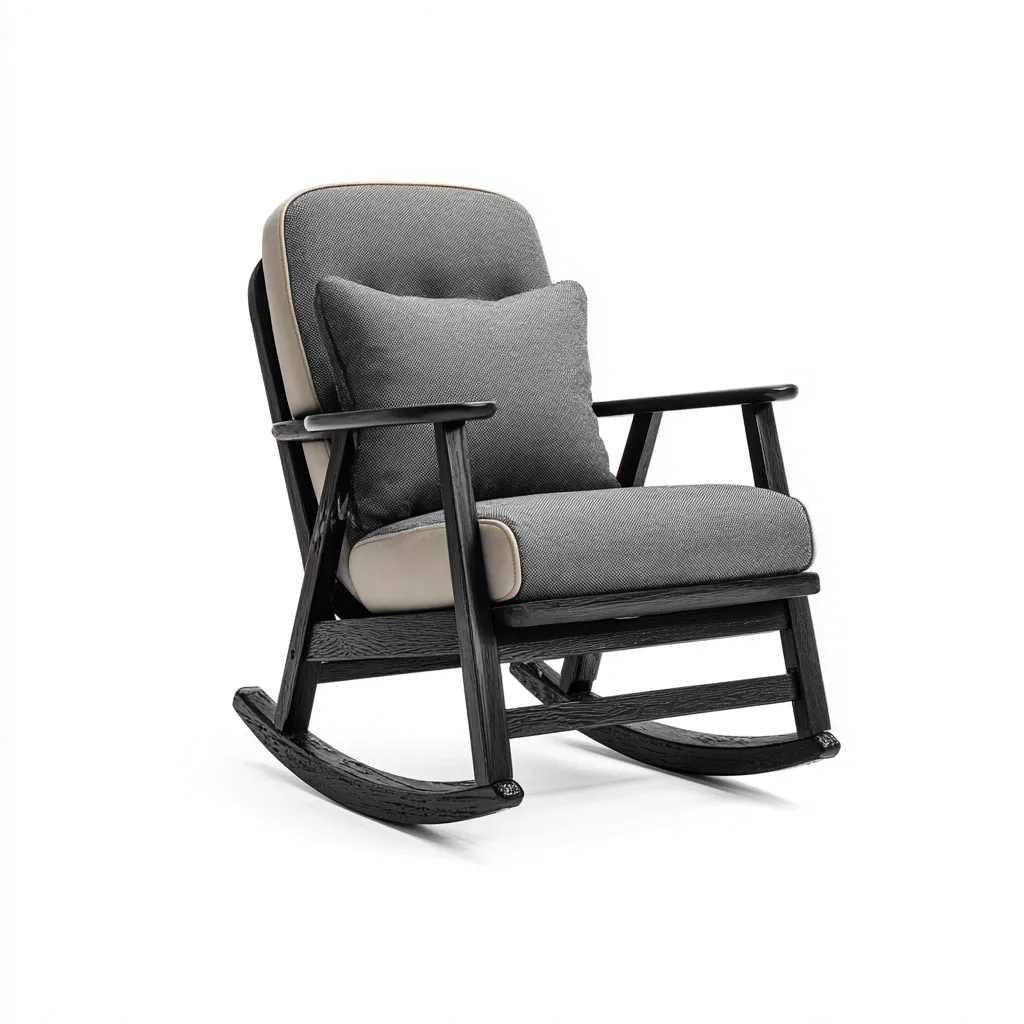 Mecedora para sala de estar 72×88×100 cm - gris/negro - madera y tejido con balanceo suave-Racorpahome