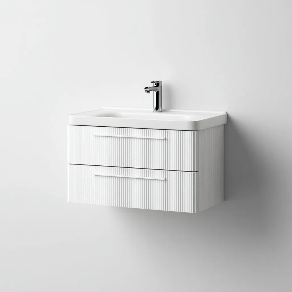 Lavabo 100×46×52 cm - blanco - mueble suspendido de baño con acabado estriado moderno-Racorpahome
