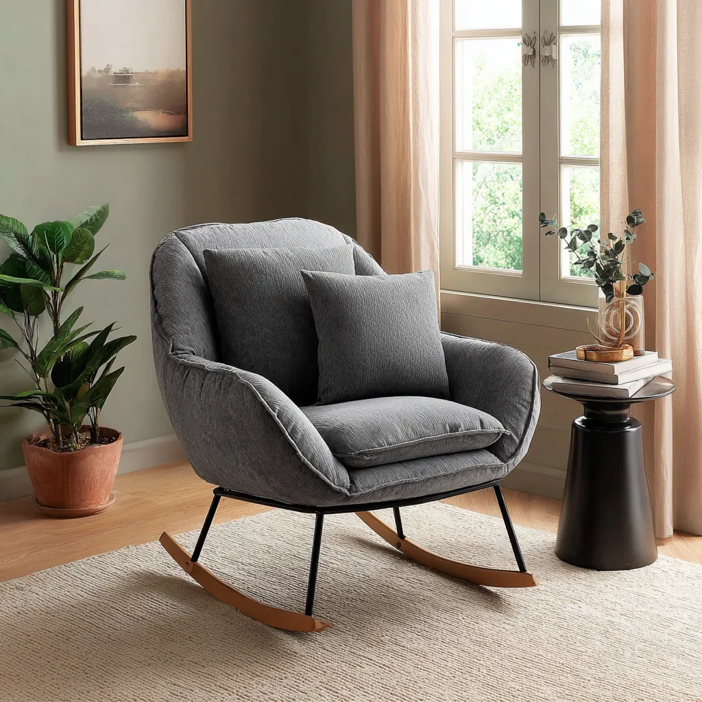 Mecedora 80×85×96 cm - gris y negro - diseño nórdico con asiento confortable-Racorpahome